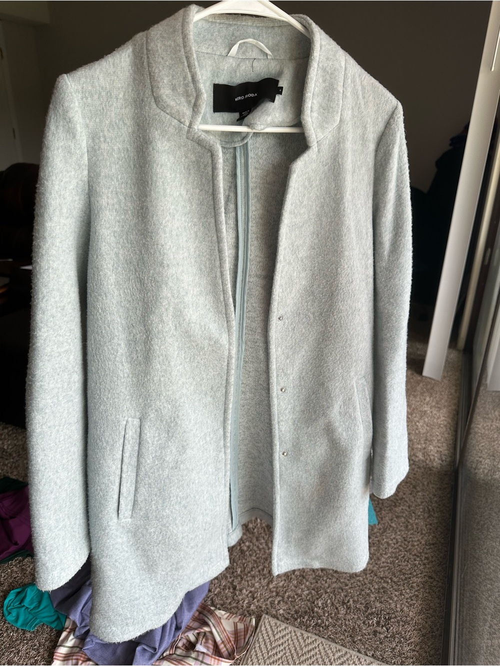 Wool-Blend Light Blue Gray Women's Coat